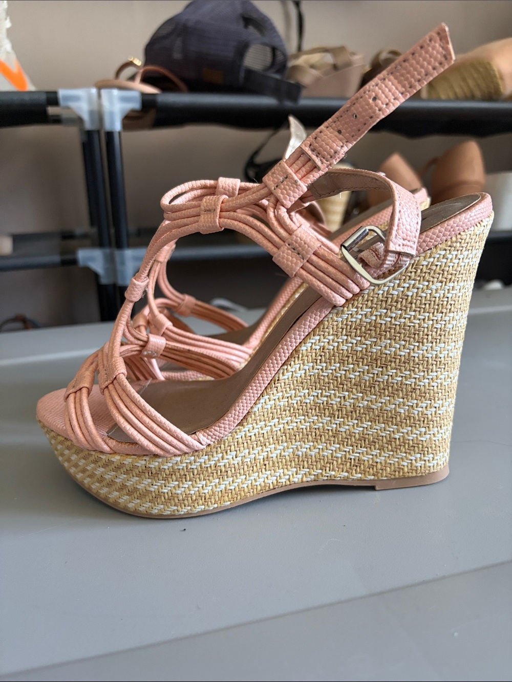 Qupid Women's Peach Strappy wedge Sandals 7.5 NWOT - Picture 3 of 7